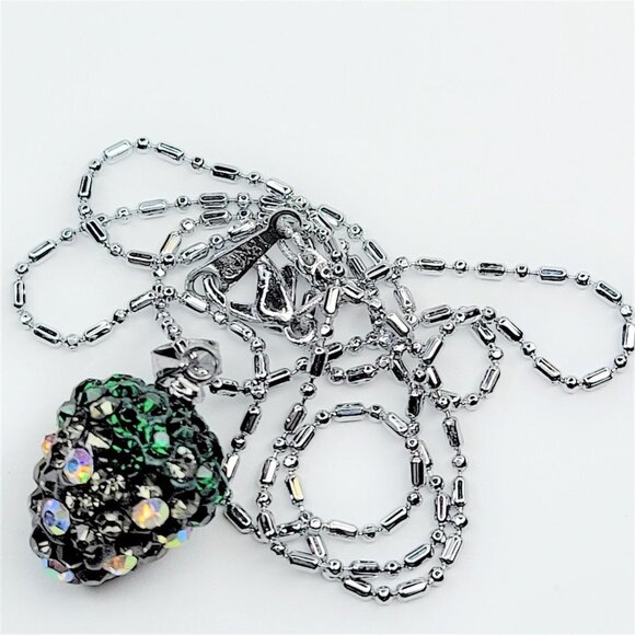 STRAWBERRY Shape Mini Green and Grey Rhinestone Small Pendant Necklace - Picture 2 of 12